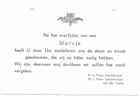 Dankbericht ivm overlijden M. (Marc) MG (1972)